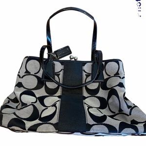 COACHSignature Stripe Frame Kisslock
Carryall Satchel Handbag EUC